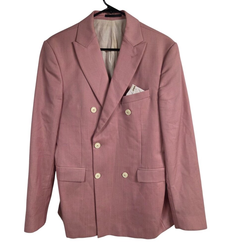 Zara Man Pink Blazer with Handkerchief Dragonfly Pattern Two Button